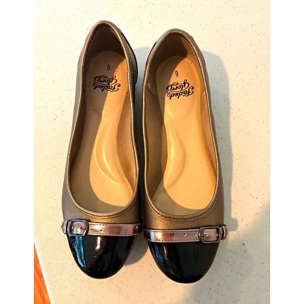 Faded Glory Gray/Black Womens Ballet Flats Cap Toe Buckle Slip-On Size 6 EU 37